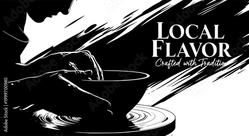 Artisanal Pottery Silhouette, Potter Working with Clay on Wheel Vector Illustration for Craft and Handmade Business