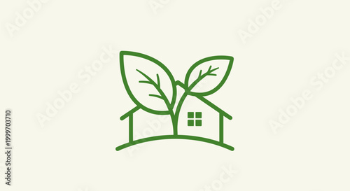 Eco-friendly house icon with green leaves symbolizing growth and sustainability for nature-inspired branding
