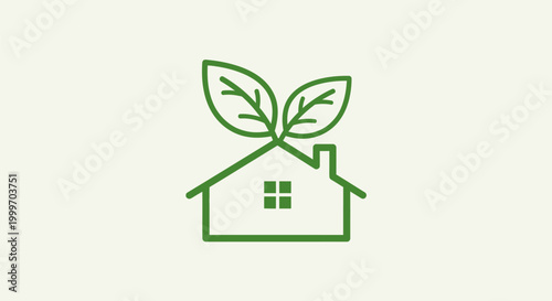 Eco-friendly house icon with green leaves symbolizing nature and sustainable living