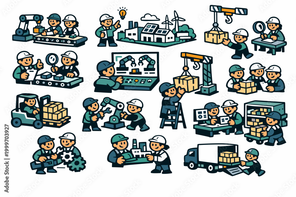 Fototapeta premium Industrial workers collaborating on factory production and logistics tasks
