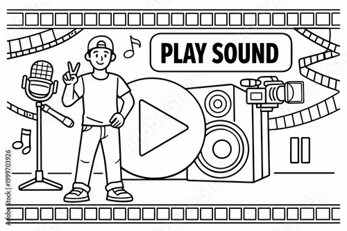 Young creator with audio and video equipment ready to produce content