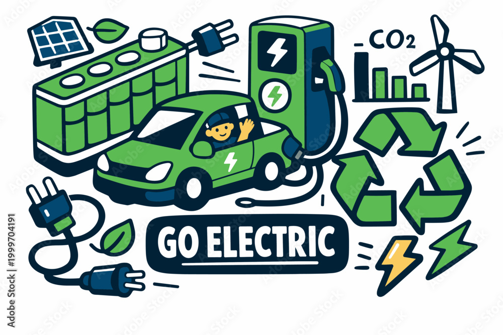 Naklejka premium Go electric with clean energy for a sustainable future
