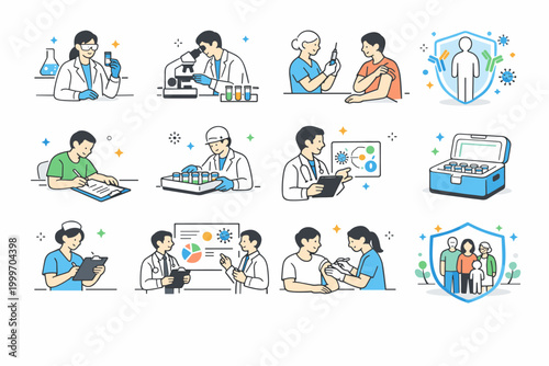Medical professionals conduct research and administer vaccines to protect public health