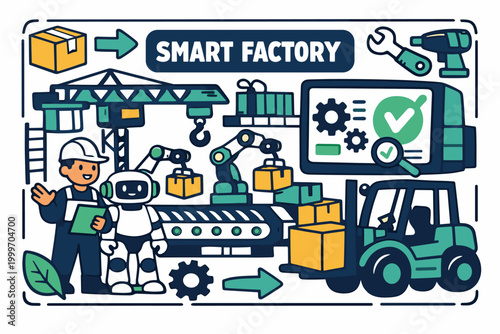Modern smart factory operations with robots, automation, and human collaboration