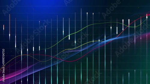 Abstract digital art. Cyberpunk style cryptocurrency value fluctuation chart or financial trend wave.