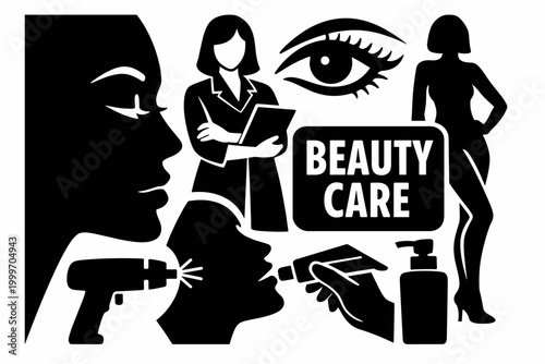 Beauty care icons representing treatments, procedures, and professional services