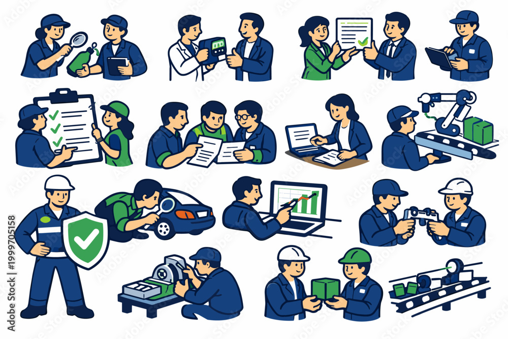 Fototapeta premium Diverse professionals collaborating on various tasks in a modern workplace setting