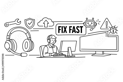 Customer support agent and chatbot assisting with technical issues and system maintenance