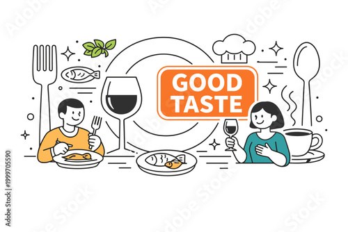 Enjoying a delicious meal and fine wine with good taste and culinary delight