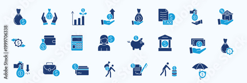 Personal Finance   Icon Pack Illustration vector Flat Blue Style