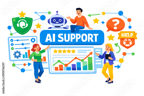 AI support team collaborates with technology for customer service solutions