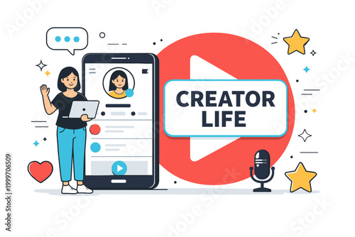 Blogger Influencer Icons Series. Blogging, monetization, personal brand, video content, social media, and audience growth subtopics. minimalist editorial