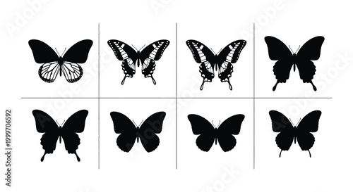 eight butterfly silhouettes in grid layout silhouette high quality professional detailed modern elegant stylish clean crisp vibrant colorful digital creative innovative