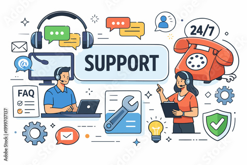 Customer service agents providing technical support and assistance with a smile