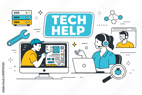 Professional technical support team assisting with computer hardware and software issues