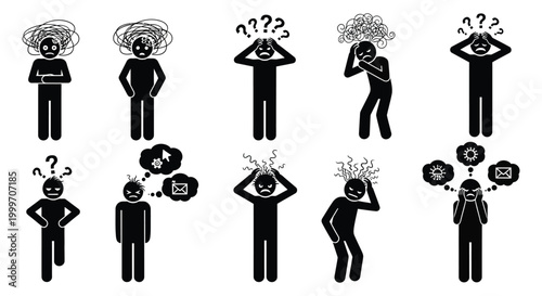 stick figures expressing confusion and frustration with thought bubbles silhouette high quality professional detailed modern elegant stylish clean crisp vibrant colorful