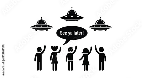 family waving goodbye to ufos in silhouette high quality professional detailed modern elegant stylish clean crisp vibrant colorful digital creative innovative