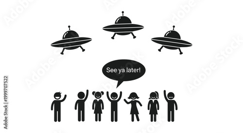 people waving goodbye to ufos in silhouette high quality professional detailed modern elegant stylish clean crisp vibrant colorful digital creative innovative