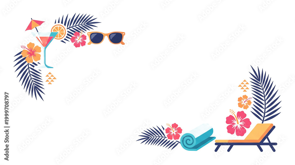 Obraz premium Tropical summer vacation elements frame, transparent background