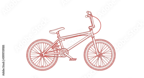 Red line art illustration of a BMX bike on a white background
