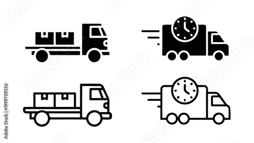 Fast delivery solid line icon set. Free shipping, express delivery, 24 hours, fast van symbols. Fast moving shipping delivery truck icons. Vector editable illustration