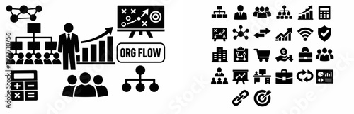 Business structure management icons and graphics for organizational planning and strategy