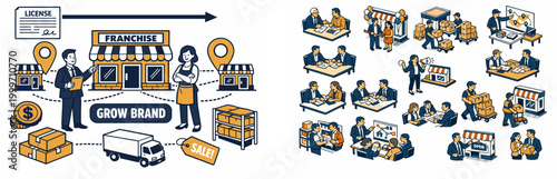 Franchise business growth and expansion concept with licensing and logistics