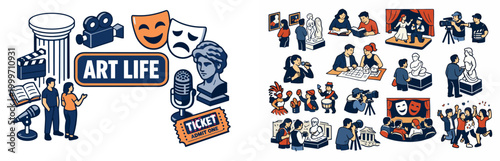 Diverse artistic activities and cultural experiences depicted in a vibrant illustration