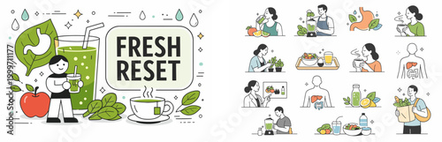 Healthy lifestyle and detox cleanse with fresh juices and organic foods