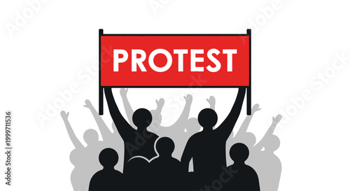 People protesting with raised signs loudly.