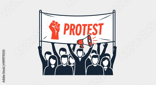 People protesting with raised fists signs.