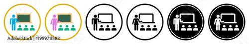 Flat classroom icons, in outline and solid styles