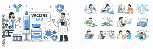 Scientists in a modern laboratory conducting vaccine research and development