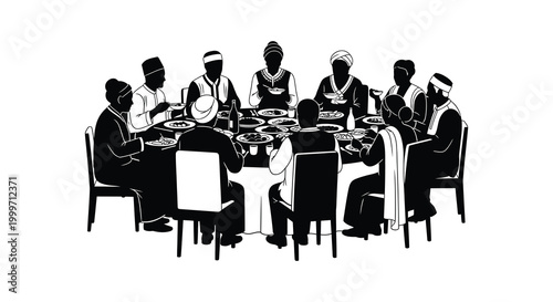 group of people dining together around a table silhouette high quality professional detailed modern elegant stylish clean crisp vibrant colorful digital