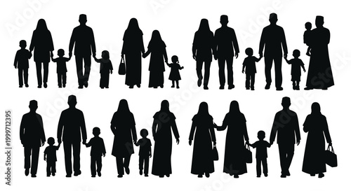 family silhouettes in various poses silhouette high quality professional detailed modern elegant stylish clean crisp vibrant colorful digital creative innovative contemporary