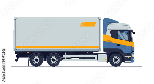 Modern delivery truck with cargo trailer isolated on white background.