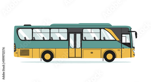 Flat illustration of a teal and yellow city bus isolated on white background