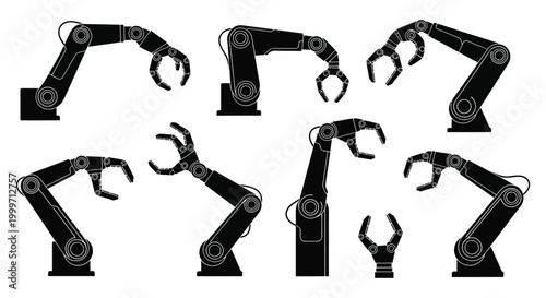robotic arms in various poses silhouette high quality professional detailed modern elegant stylish clean crisp vibrant colorful digital creative innovative contemporary