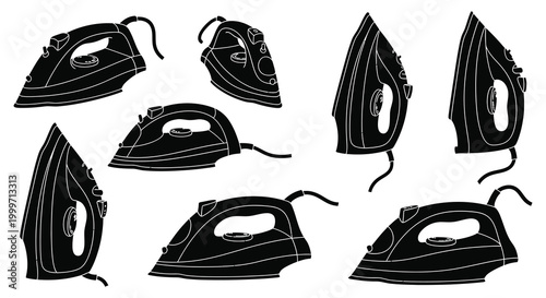 collection of iron silhouettes in various angles on white background silhouette high quality professional detailed modern elegant stylish clean crisp vibrant