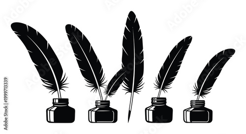 quill pens in inkwells silhouette high quality professional detailed modern elegant stylish clean crisp vibrant colorful digital creative innovative contemporary premium