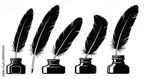 quill pens in inkwells silhouette high quality professional detailed modern elegant stylish clean crisp vibrant colorful digital creative innovative contemporary premium