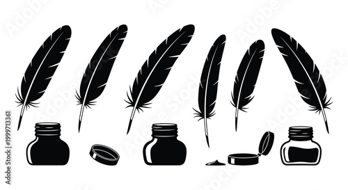 quill pens and inkwells silhouette high quality professional detailed modern elegant stylish clean crisp vibrant colorful digital creative innovative contemporary premium