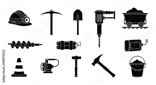 mining tools and equipment silhouettes high quality professional detailed modern elegant stylish clean crisp vibrant colorful digital creative innovative contemporary premium