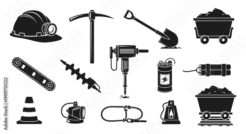 collection of mining tools and equipment silhouettes high quality professional detailed modern elegant stylish clean crisp vibrant colorful digital creative innovative