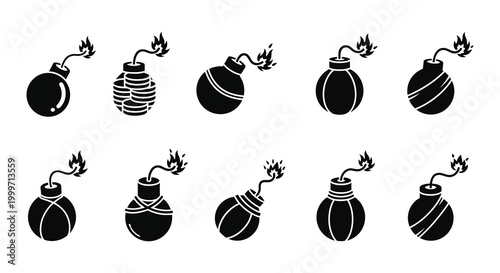 bomb silhouettes with lit fuses on white background silhouette high quality professional detailed modern elegant stylish clean crisp vibrant colorful digital
