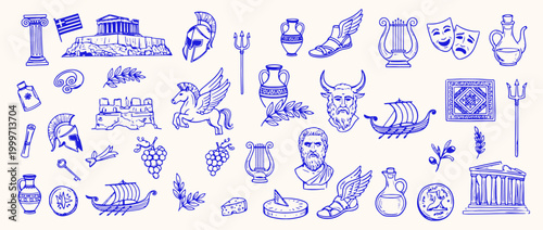 Ancient Greece Symbol Collection: A comprehensive compilation of iconic symbols and illustrations representing the rich history and cultural legacy of Ancient Greece.
