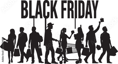 Black friday shopping crowd silhouettes with shopping season, big sale