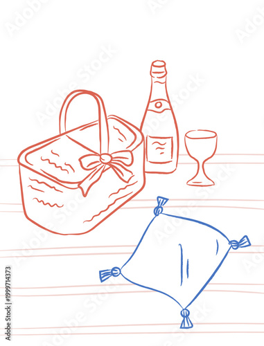 Picnic Basket With Wine Doodle
