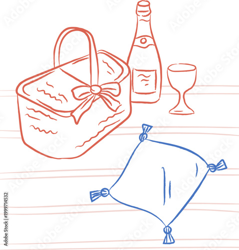 Picnic Basket With Wine Doodle