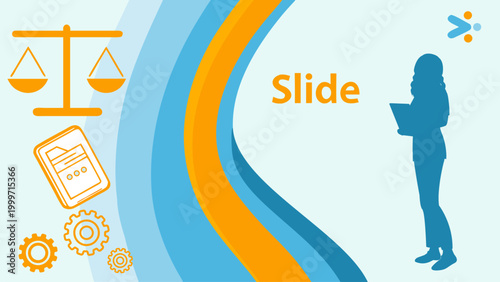 Professional background with scales of justice and legal document icons. Concept for law firm branding, legal services presentation, corporate compliance, and justice system.